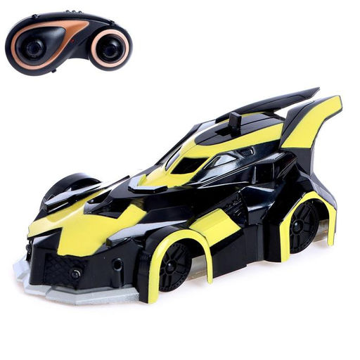 Антигравитационная машинка СпортКар, радиоуправление, аккумулятор, ездит по стенам, свет, цвет жёлтый