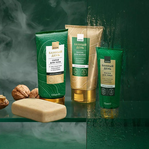 Маска для волос с экстрактами ромашки и крапивы Банный день, 150 мл