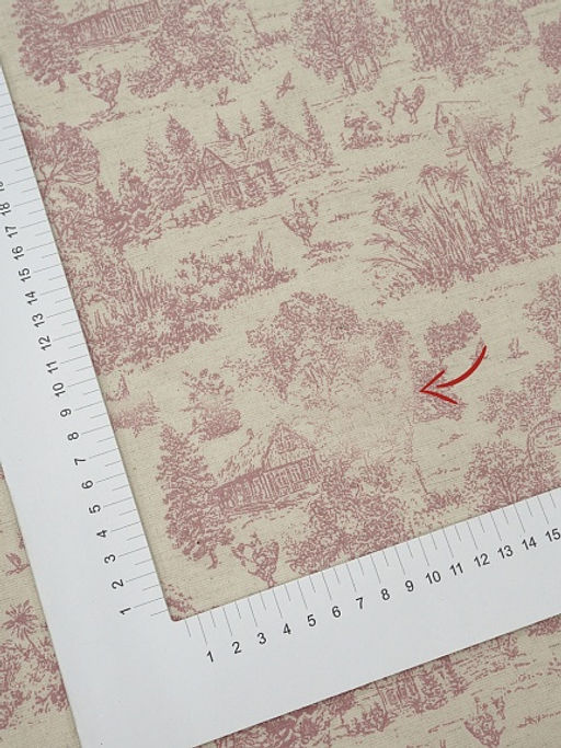 Хлопколен Туаль де Жуи - прованс цв.брусника (на суровом), ш.1.4м, лен-15%, хл-85%, 125гр/м.кв - Купава фото 2