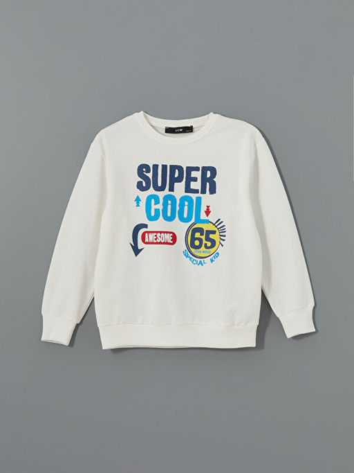Bisiklet Yaka Bask?l? Erkek ?ocuk Sweatshirt