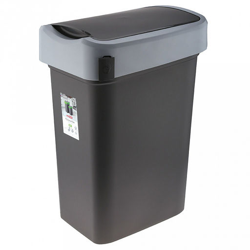 Ведро для мусора с плавающей крышкой пластмассовое SMART BIN 50л, с креплением для мусорных пакетов, серый Econova (Россия)