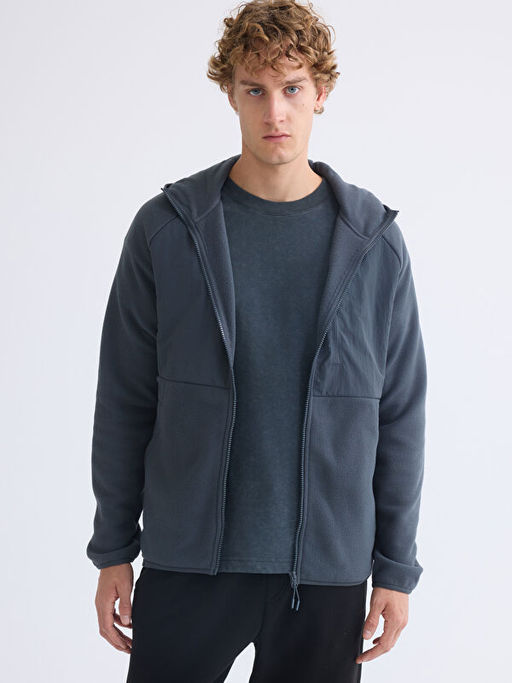 Kap??onlu Polar Erkek Fermuarl? Sweatshirt