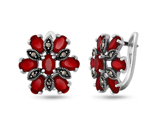 Серьги, марказит , синт.рубин, SL-AGA029