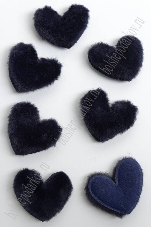 Патч меховой "Сердечко" 5*4 см (10 шт) SF-3164, темно-синий