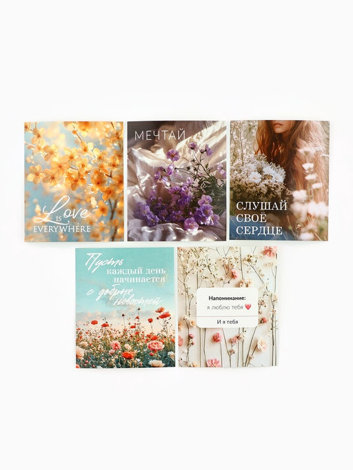 Открытки-мини в коробке со скрепками «Цветы», набор 35 штук, 8×10 см