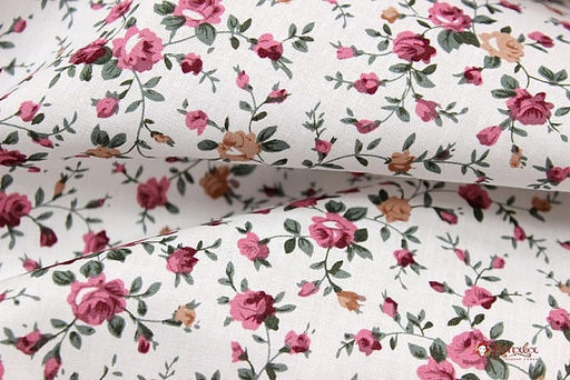 Импорт. хлопок "Мелкие розовые букеты на белом", ш.1.45м, хлопок-100%, 100гр/м.кв