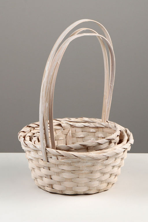 Корзина плетёная для хранения, бамбуковая, круглая, светлая, набор 3 шт.