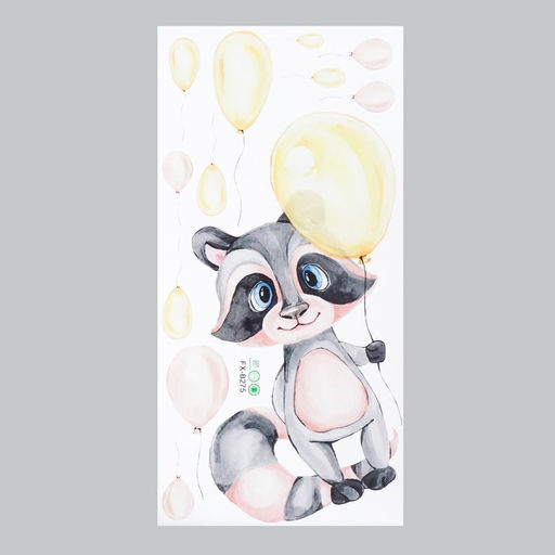 Наклейка пластик интерьерная цветная "Енотик с воздушными шарами" 30х60 см