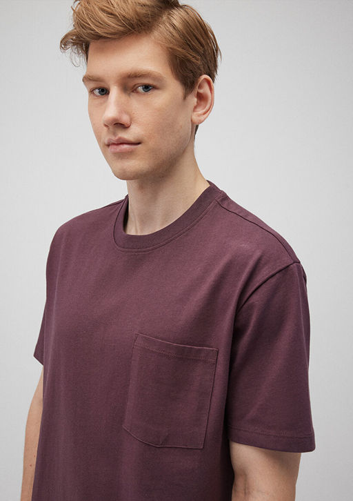 Cep Detayl? Bordo Basic Tisort - Mavi фото 5