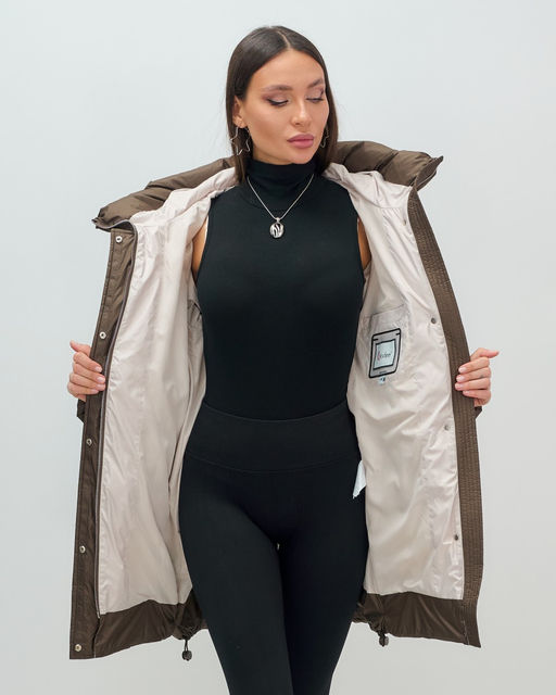 Куртка зимняя женская с капюшоном модная темно-коричневого цвета 7653TK Бренд: Visdeer  фото 9