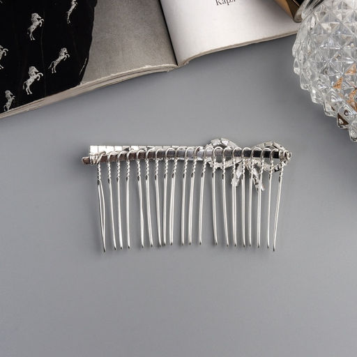 Цена за 2 шт. Гребень для волос QF «Медея», бант мини, 7×3.5 см, серебро