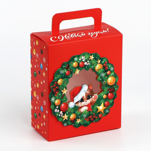 Подарочная коробка новогодняя новогодняя складная с 3D эффектом Новогодний венок, 18 x 15 x 7.5 см - Дарите счастье фото 2