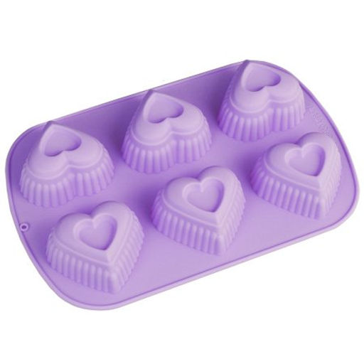 Форма для выпечки 6 ячеек силиконовая/ YH420 /уп 144/Сердце/26*17/0,095/ - Галеонтрейд фото 5