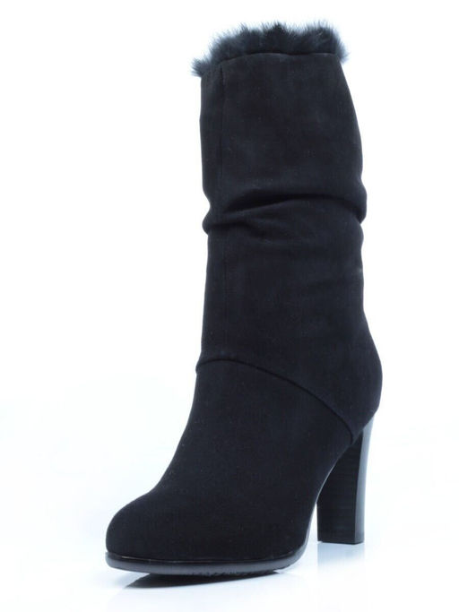 F16-181M BLACK Полусапоги зимние женские (натуральная замша, натуральный мех (полностью))