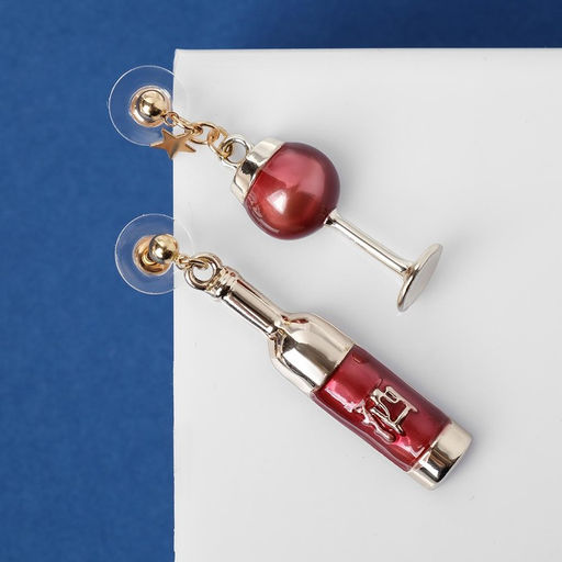 Серьги эмаль Вино с бокалом, цвет бордовый в золоте - Queen fair фото 2