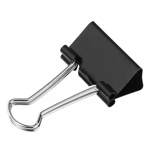 Зажим для бумаги 25мм металл, цвет - черный, набор 48 штук, в пластиковой банке д9,8см h6,1см (Китай)