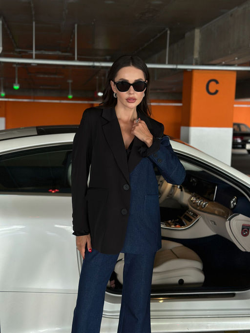 Жакет AURA 1114-170 тёмно-синий деним + чёрный текстиль  фото 4