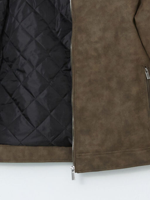 Biker Yaka Deri G?r?n?ml? Erkek Ceket