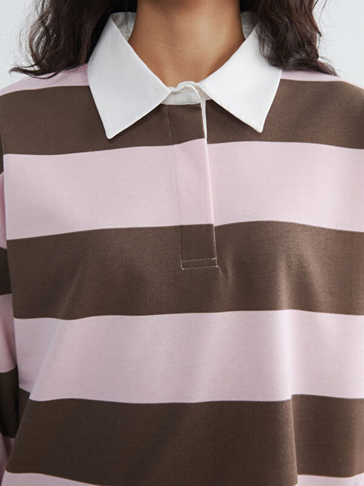 Туника-свитшот женская Polo Yaka ?izgili Oversize Kad?n Sweatshirt Tunik оверсайз в полоску