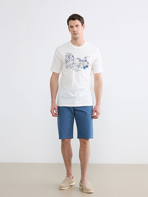 Bisiklet Yaka Antalya Bask?l? Penye Erkek Ti??rt