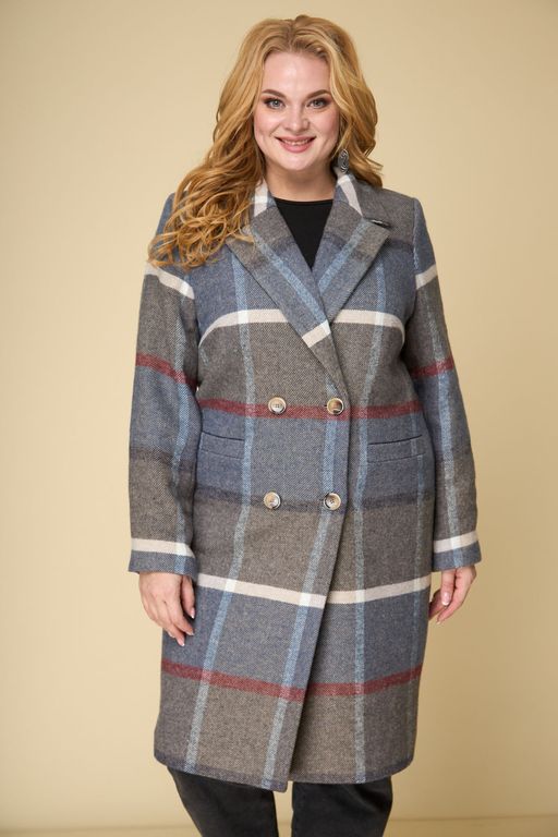 Пальто БелЭльСтиль 855 клетка синяя фото 5