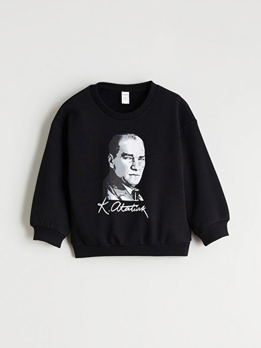 Bisiklet Yaka Uzun Kollu Atat?rk Bask?l? K?z Bebek Sweatshirt