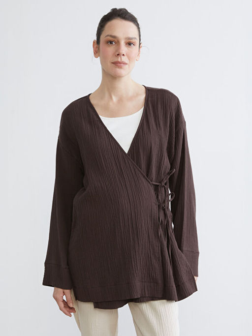 Kruvaze Yaka Dokulu Kad?n M?slin Kimono