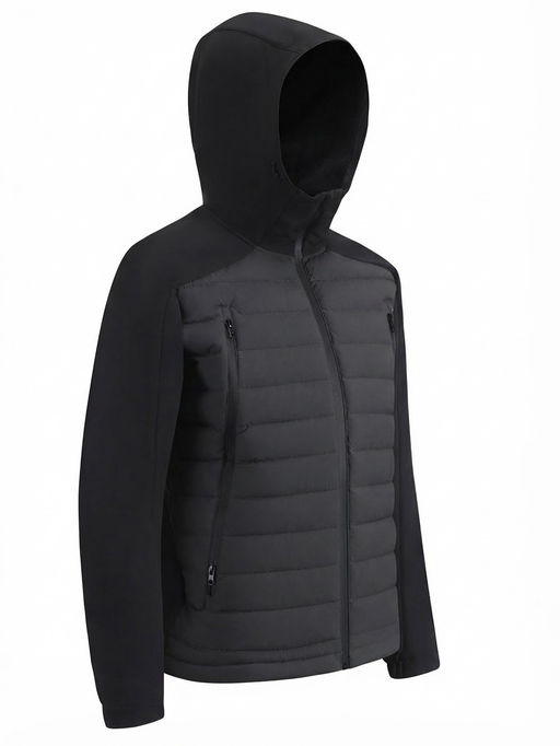 Куртка мужская гибридная стёганая с капюшоном с графеновой подкладкой черного цвета 9627_1Ch