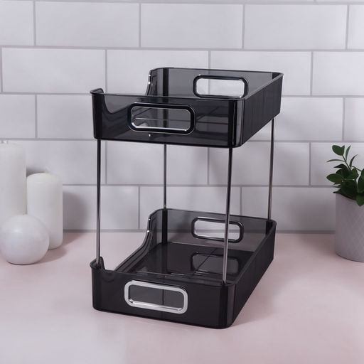 Органайзер для хранения, с ручками, 2 секции, 31×20×29 см, цвет чёрный, серебристый