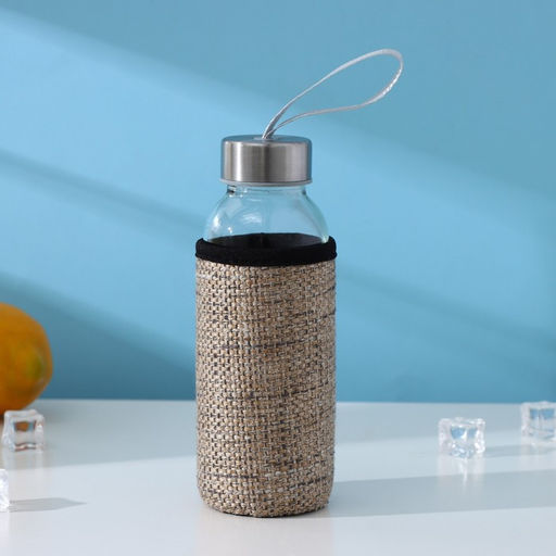 Бутылка для воды «Кантри», 300 мл, h=16.5 мл, в чехле, стекло, рисунок МИКС