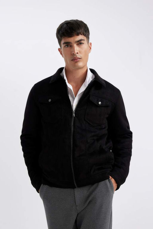 Приталенная куртка с рубашечным воротником Замшевое пальто - Defacto фото 3