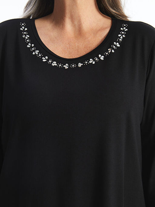 Bisiklet Yaka Parlak Ta?l? Kad?n Bluz