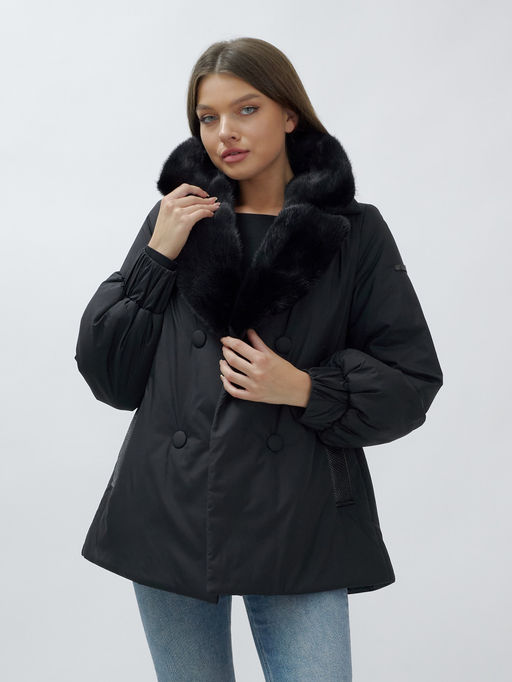 Полупальто зимнее женское с норкой люкс класса черного цвета 8632Ch - Mtforce фото 21