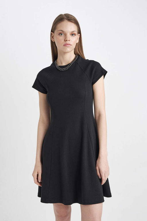 Мини-платье Cool с круглым вырезом в рубчик и короткими рукавами - Defacto фото 3