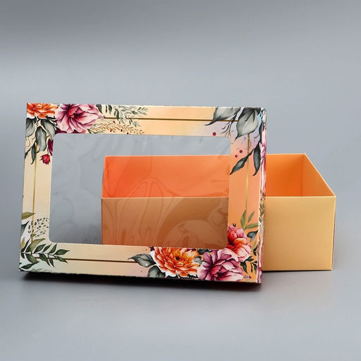 Цена за 2 шт. Коробка складная, крышка-дно, «Цветочки», 24×17×8 см с окном