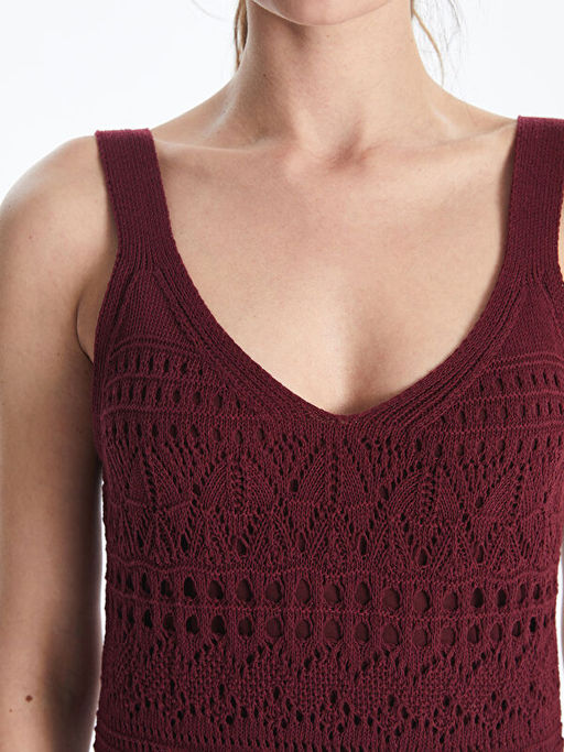 V Yaka Ajurlu Kad?n Triko Elbise