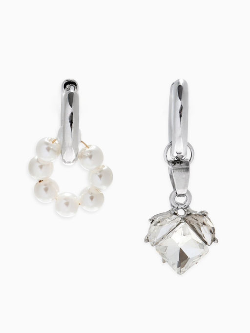 Набор 2 предмета: колье, серьги Трансформеры жемчуг со стразами, белый в серебре