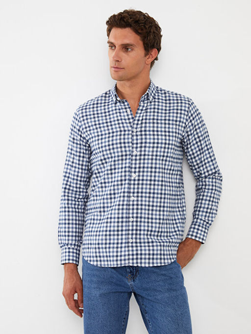 Regular Fit Uzun Kollu Ekose Gabardin Erkek G?mlek