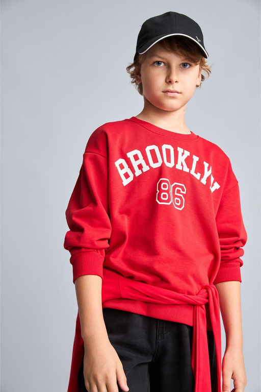 Regular F_t Bisiklet Yaka Kolej Bask_l_ Sweatshirt Erkek _ocuk - Defacto фото 4