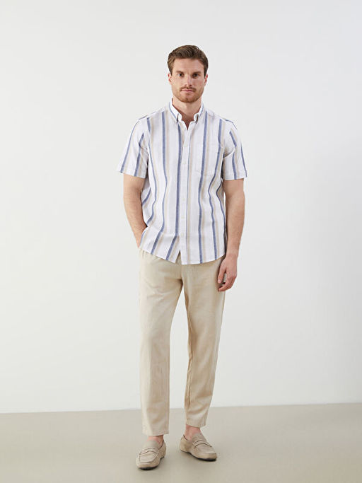 Regular Fit K?sa Kollu ?izgili Erkek G?mlek