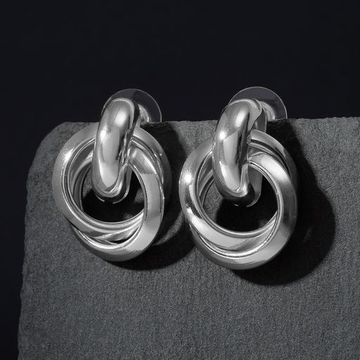 Серьги металл Геометрия круги на кольце, цвет серебро - Queen fair фото 2