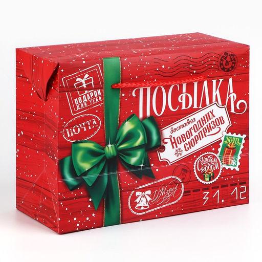 Цена за 2 шт. Пакет-коробка подарочный Новогодняя посылка, 23?18?11 см
