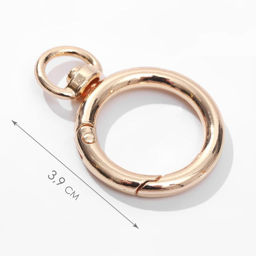 Кольцо-карабин, двойной, d=19/27 мм, толщина - 4 мм, с креплением 9×2.2 мм, 5 шт., цвет золотой