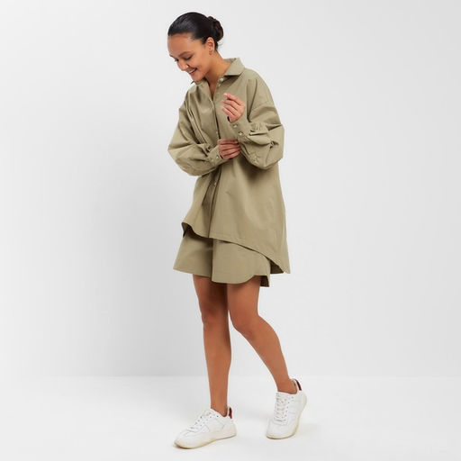 Костюм женский (рубашка, шорты) MINAKU: Oversize, зелёный, размер 46