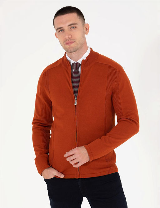 Kahverengi Slim Fit Fermuarl_ Triko H_rka