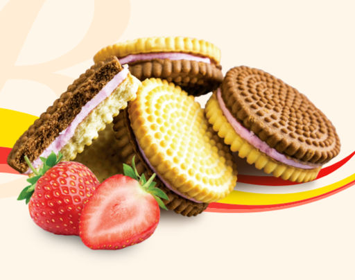 Сахарное (ПС248) мини с начинкой со вкусом КЛУБНИКА печенье вес 2 кг (Вижер)