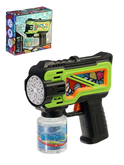 Генератор мыльных пузырей Пистолет, цвет зелёный, работает от батареек