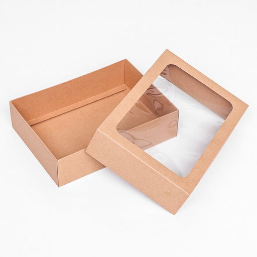 Цена за 5 шт. Коробка складная, крышка-дно, с окном, крафт, 25 х 18 х 6,5 см, - UPAK LAND фото 4