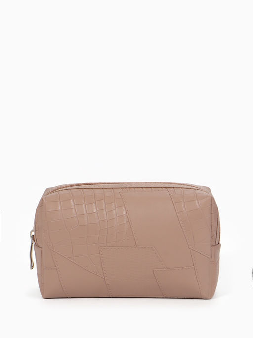 Косметичка ONE COLOR, на молнии, искусственная кожа, бежевая