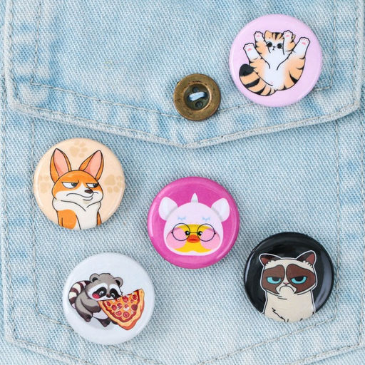 Цена за 10 шт. Значок металлический, закатной Милые животные, d=2.5 см, МИКС